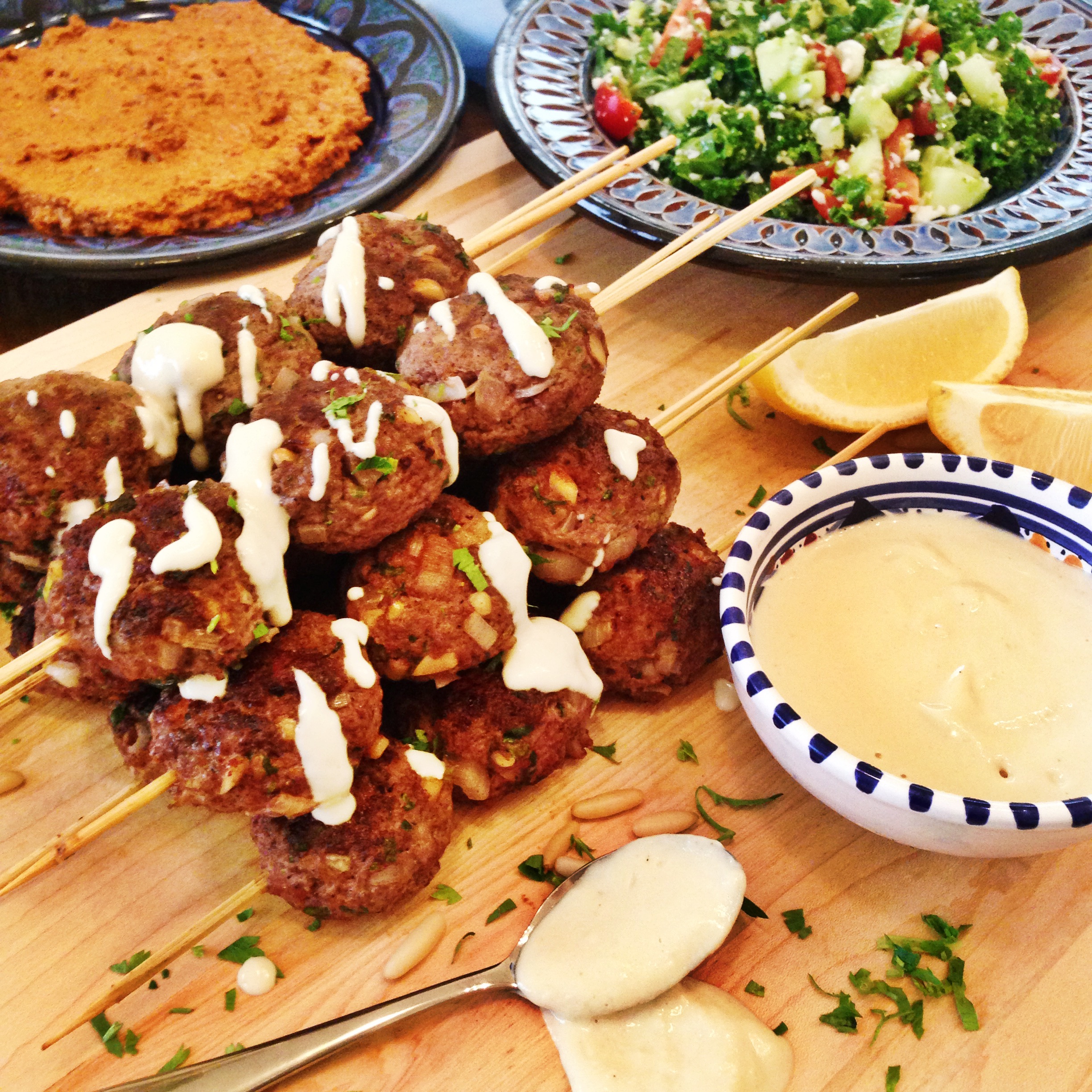 Lamb kofta kebabs with tahina sauce