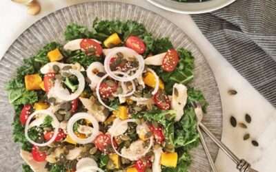 Kale, Chicken and Pumpkin Salad with Tahina Dressing