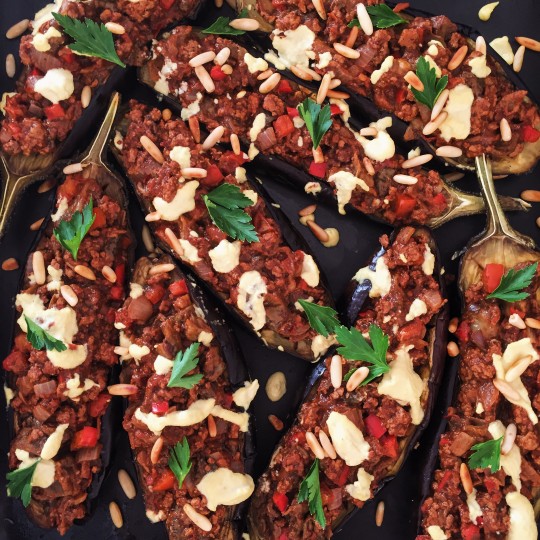 Paleo Stuffed Eggplants with Cashew Cheese