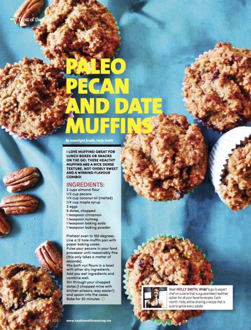 Paleo Pecan and Date Muffins in Women’s Health & Fitness February 2015