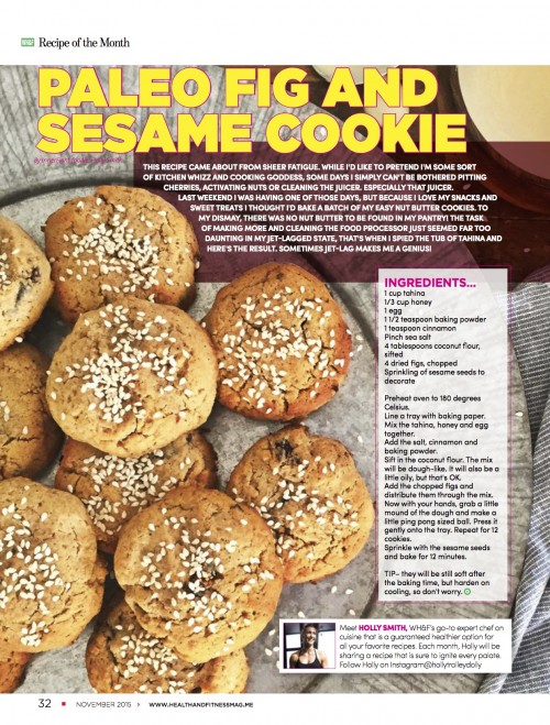Paleo Fig and Sesame Cookie in Women’s Health & Fitness November 2015