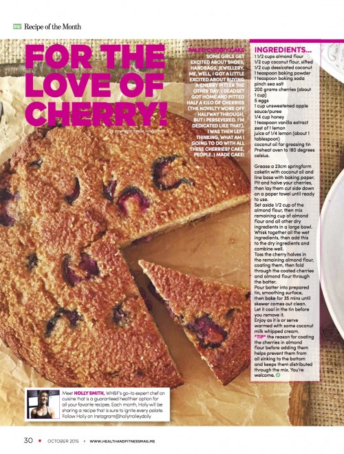 Cherry Cake in Women’s Health & Fitness October 2015