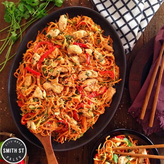 Paleo recipe for honey sesame chicken noodles